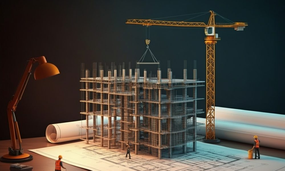 A,Construction,Company,Building,A,Wire,Frame,Of,A,Building
